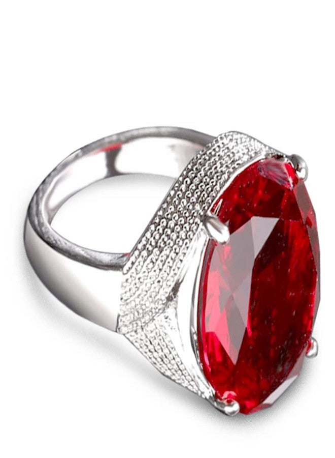 HAIXIAN Silver Oval Red Garnet Stone Ring,Thick Platinum Plated Healing Crystal Stone Ring,Wedding Engagement Ruby Gemstone Ring Jewelry Gift for Women Her (Ring_C, 9) - Image 1